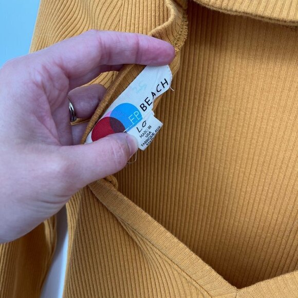 Free People Beach Womens On The Rooftop Mini Dress Size L Mustard Yellow Ribbed - Picture 5 of 11